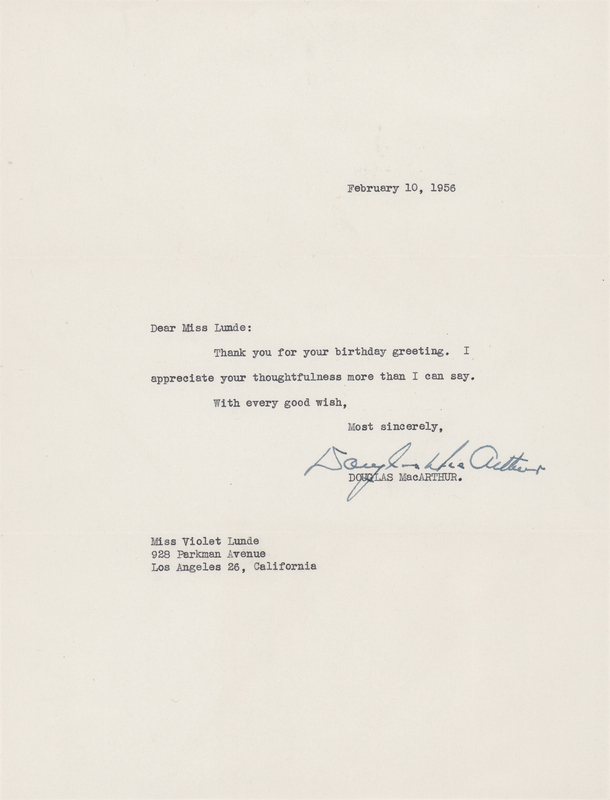 Lot 245 Douglas MacArthur Typed Letter Signed