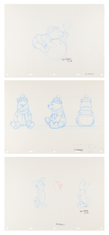 Lot 350 Original merchandising drawings (3) of Winnie the Pooh and Piglet