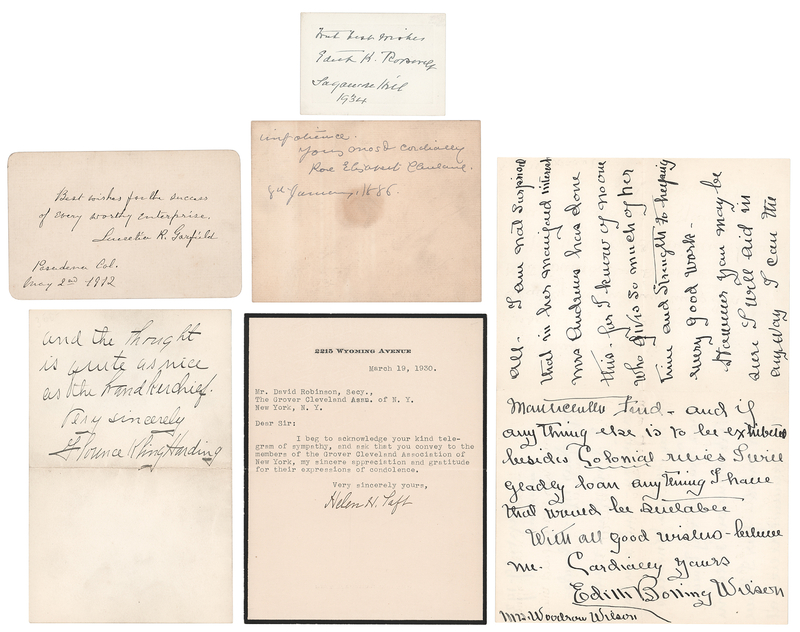 Lot 139 First Ladies (6) Autographs with Garfield, Roosevelt, and Wilson