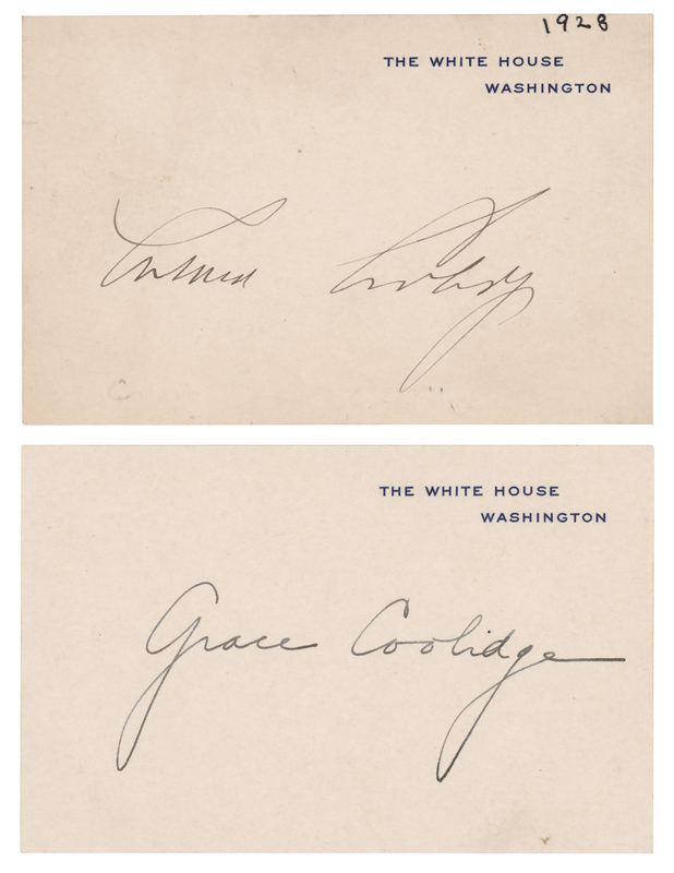 Lot 74 Calvin and Grace Coolidge (2) Signed White House Cards