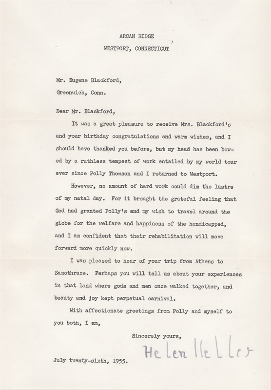 Lot 195 Helen Keller Typed Letter Signed: 