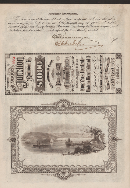 Lot 204 J. Pierpont Morgan Signed 'New Jersey Junction Railroad' Mortgage Bond