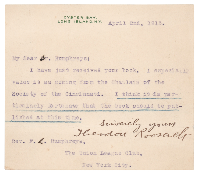 Lot 61 Theodore Roosevelt Typed Letter Signed to 