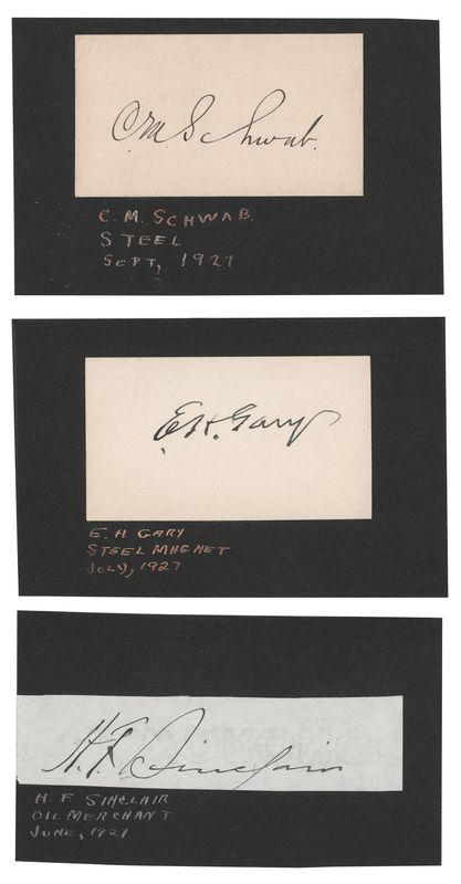 Lot 206 Steel and Oil Magnates (3) Signatures - Charles M. Schwab, Elbert H. Gary, and Henry F. Sinclair