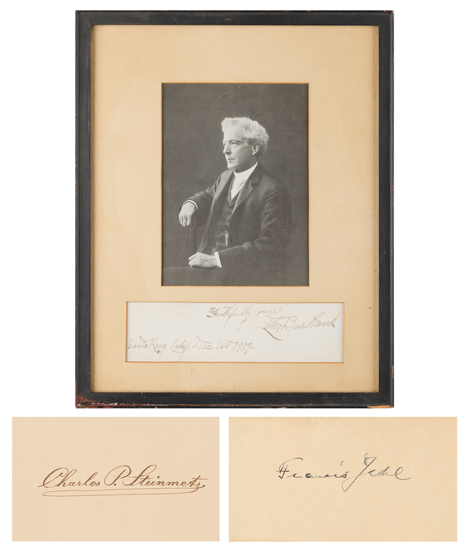 Lot 220 Scientific and Edison Associates (3) Signatures - Luther Burbank, Charles P. Steinmetz, and Francis Jehl