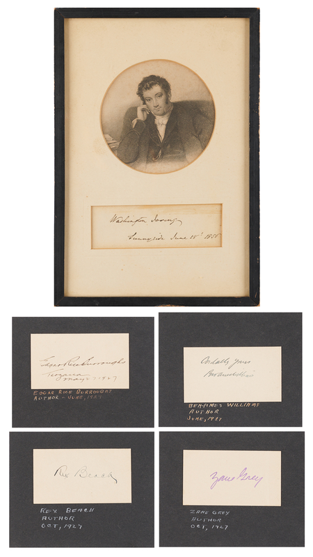 Lot 352 American Authors (5) Signatures - Washington Irving, Edgar Rice Burroughs, Zane Grey, Ben Ames Williams, and Rex Beach
