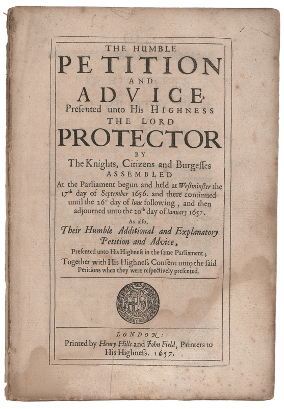 Lot 175 Oliver Cromwell: The Humble Petition and Advice (1657) Parliamentary Booklet
