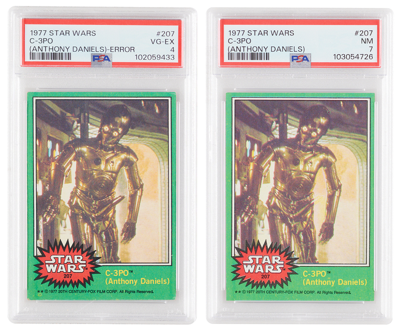 Lot 450 1977 Topps Star Wars C-3PO #207 Error Card (PSA VG-EX 4) and Base (PSA NM 7)
