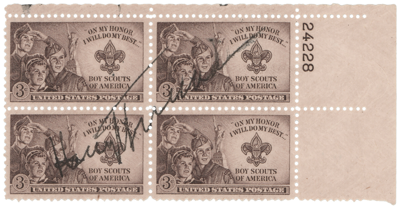 Lot 92 Harry S. Truman Signed Stamp Block