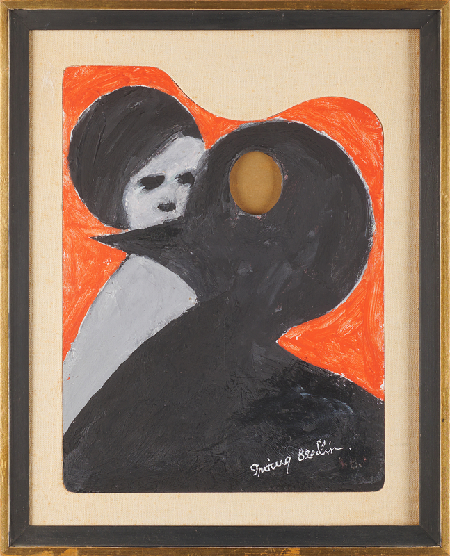 Lot 372 Irving Berlin Original Painting - Figure with Bird on Palette