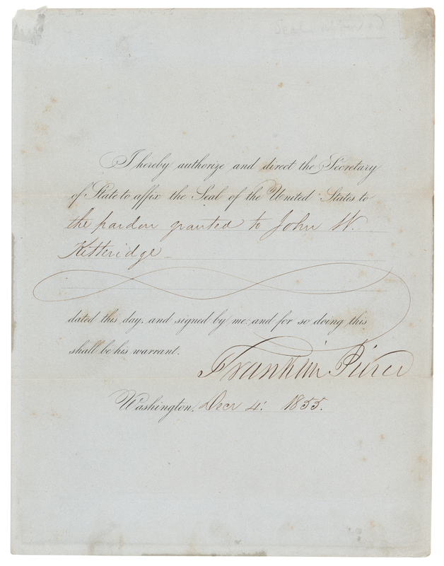 Lot 32 Franklin Pierce Signed Clemency Document as President