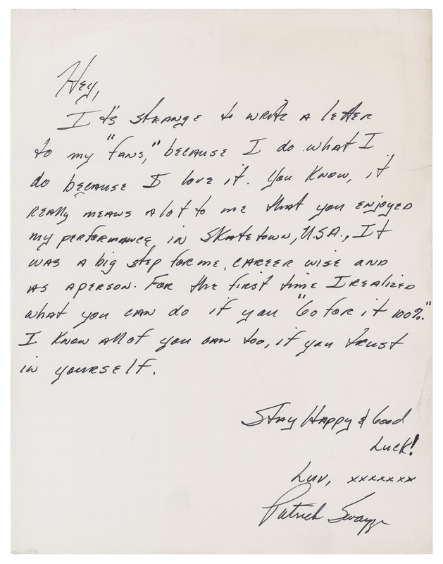Lot 726 Patrick Swayze Early Autograph Letter Signed