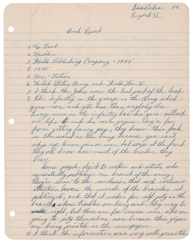Lot 396 Eddie Cochran Signed and Handwritten 