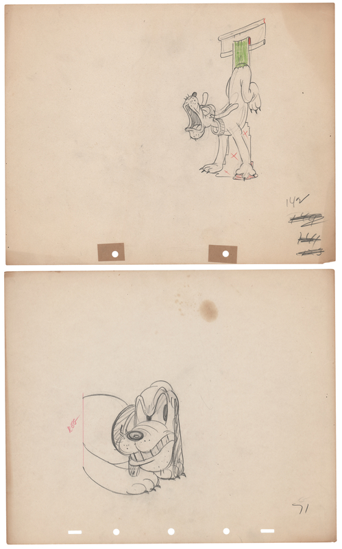 Lot 329 Pluto production drawings (2) from Walt Disney Studios cartoons