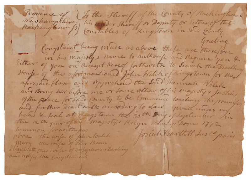 Lot 146 Josiah Bartlett Autograph Document Signed (1772)