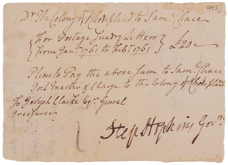 Lot 151 Stephen Hopkins Document Signed as the Colonial Governor of Rhode Island