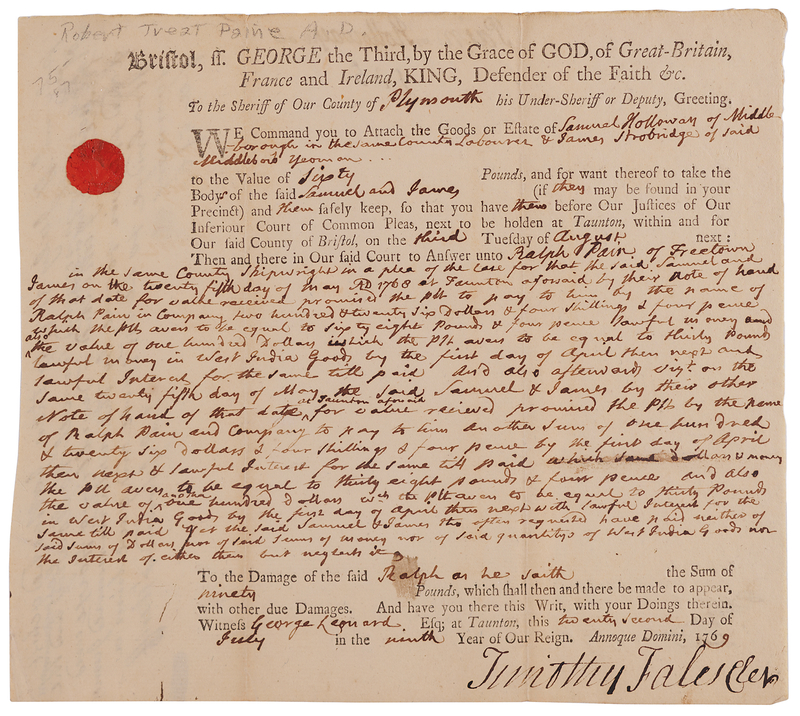 Lot 159 Robert Treat Paine Autograph Document Signed