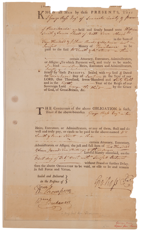 Lot 161 George Ross Signed Lancaster County Financial Bond