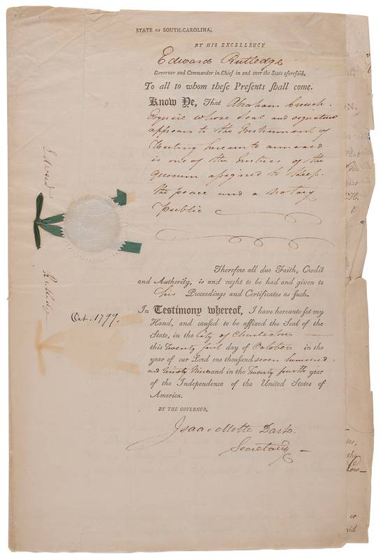 Lot 162 Edward Rutledge Document Signed as Governor of South Carolina