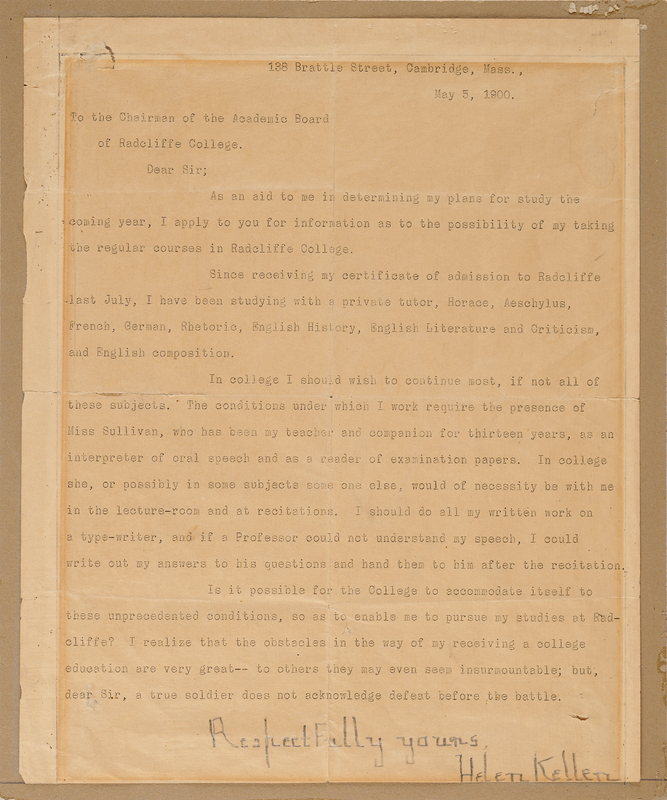 Lot 194 Helen Keller Typed Letter Signed to Radcliffe College, Discussing Anne Sullivan and Her Planned Course of Study (1900)
