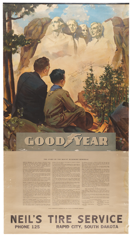 Lot 274 Gutzon Borglum Signed 1940 Goodyear Calendar Poster of 'Mount Rushmore' (20.5˝ x 37.75˝)