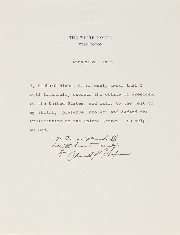Lot 115 Richard Nixon Signed Souvenir Presidential Oath of Office