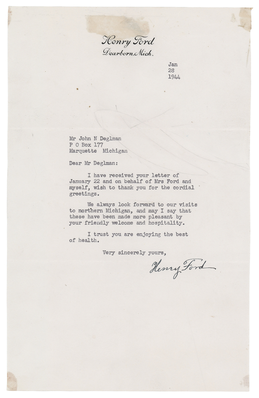 Lot 202 Henry Ford Typed Letter Signed (1944)