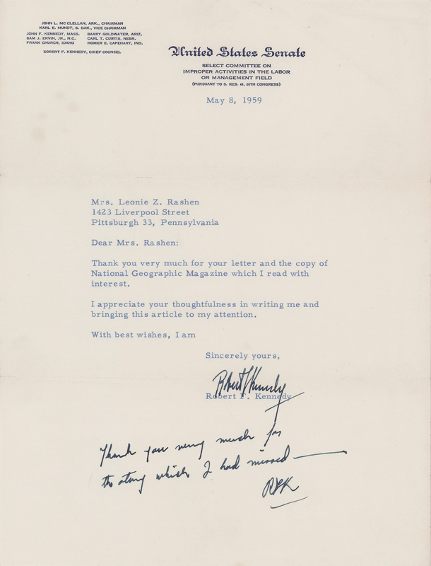 Lot 168 Robert F. Kennedy Typed Letter Signed