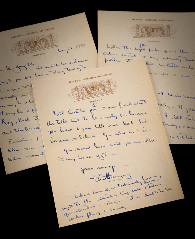 Lot 360 Ernest Hemingway Autograph Letter Signed to Arnold Gingrich, Months Before His Magazine's Debut - “Esquire sounds bad to me (as title)”