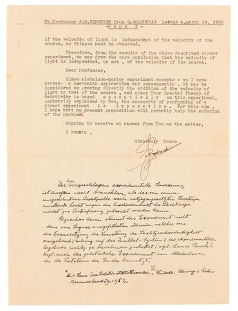 Lot #776 Albert Einstein Autograph Letter Signed on the Special Theory of Relativity, Citing 