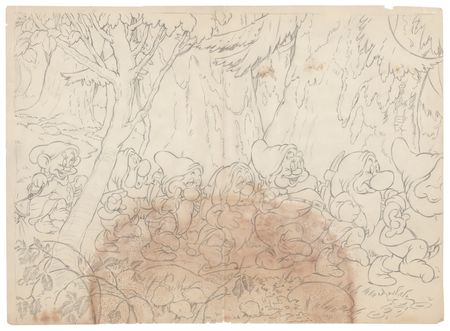 Lot #341. Seven Dwarfs drawing from Snow White and the Seven Dwarfs