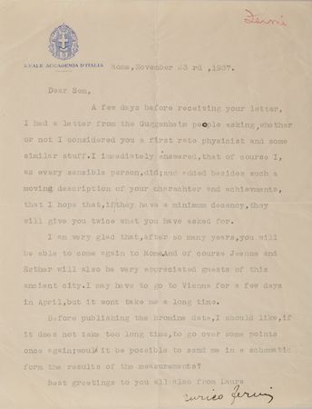 Lot #815 Enrico Fermi Typed Letter Signed to