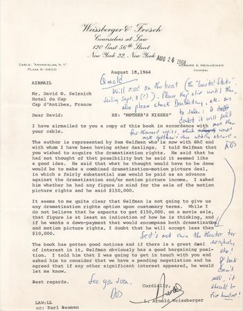 Lot #711 David O. Selznick (3) Signed Items - Letter and Two Documents - Image 2