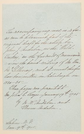 Lot #805 John J. Audubon Handwritten Draft of His 'Ornithological Biography' Entry on the Wild Turkey, the First Plate in The Birds of America - Image 4