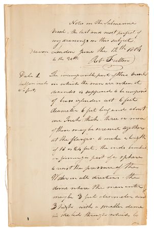 Lot #807 Robert Fulton Autograph Manuscript Signed on Submarine Construction and Warfare: 