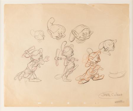 Lot #339 Dopey model sheet drawing from Snow White and the Seven Dwarfs - Image 1