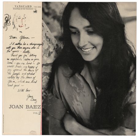 Lot #378 Joan Baez Signed Album Cover to Glenn
