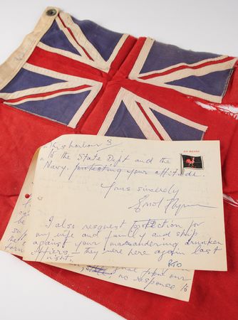 Lot #522 Errol Flynn Autograph Letter Signed - Written Aboard His Schooner Zaca During a Dispute with the USS Lake Champlain - Image 1