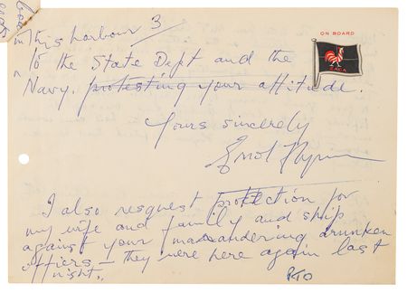 Lot #522 Errol Flynn Autograph Letter Signed - Written Aboard His Schooner Zaca During a Dispute with the USS Lake Champlain - Image 4