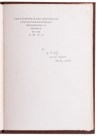 Lot #187 Thomas Merton Signed Broadside - The Ox Mountain Parable of Ming Tzu (Ltd. Ed. #50/100) - Image 4