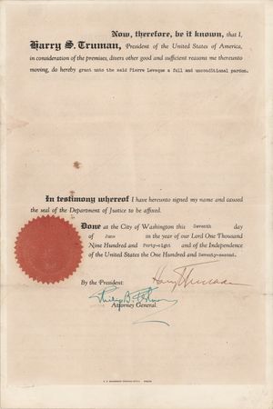 Lot #90 Harry S. Truman Document Signed as