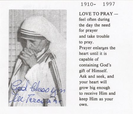 Lot #188 Mother Teresa Signed Prayer Slip