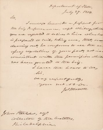 Lot #11 James Monroe Letter Signed as Secretary of
