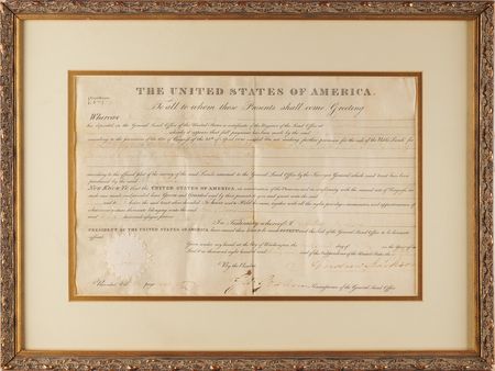 Lot #18 Andrew Jackson Land Document Signed as