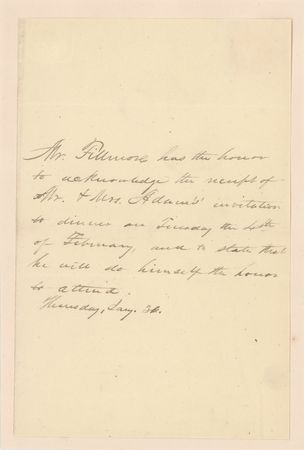 Lot #28 Millard Fillmore Third-Person Autograph Letter Signed - Accepting a Dinner Invitation from John Quincy Adams and Louisa Adams - Image 1