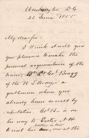 Lot #30 Franklin Pierce Letter Signed as President - Introducing Future Confederate General Braxton Bragg - Image 1