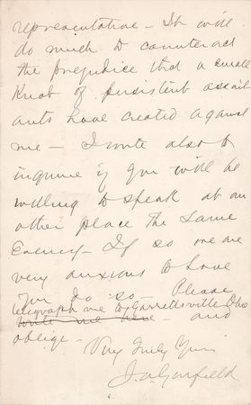 Lot #47 James A. Garfield Autograph Letter Signed Requesting Campaign Support from Senator John Sherman (1874) - Image 2