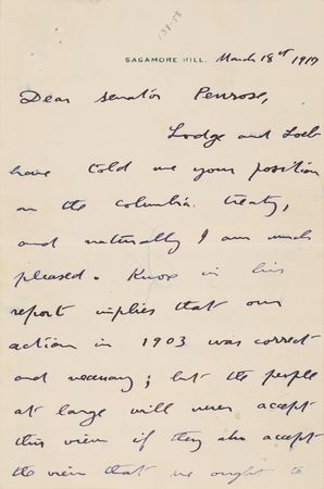 Lot #58 Theodore Roosevelt Autograph Letter Signed on the Colombia Treaty and Armed-Ship Bill Controversy - Image 1