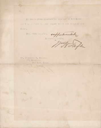 Lot #65 William H. Taft Typed Letter Signed as President on 