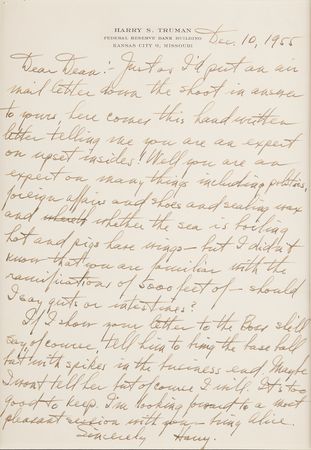 Lot #87 Harry S. Truman Autograph Letter Signed to Dean Acheson: 